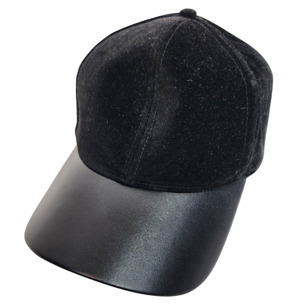 D&Y‎ Black Velvet and Faux Leather Baseball Cap Adjustable Hat FWCAP815